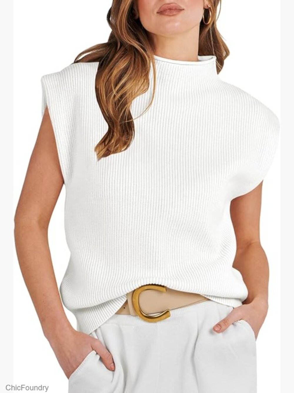 Mock Neck Sleeveless Knit Sweater Vest Tank Top